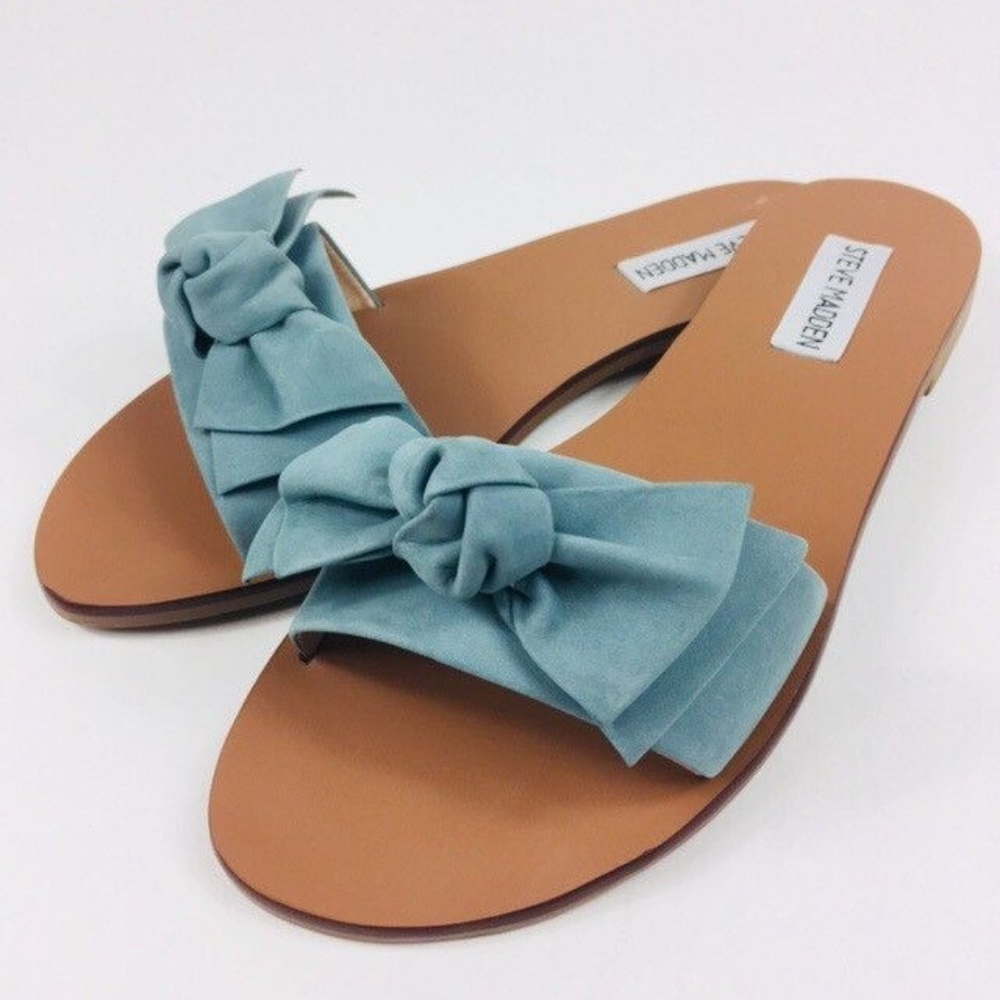 Steve Madden Womens 7 M Knotss Blue Suede Sandals - Picture 2 of 7